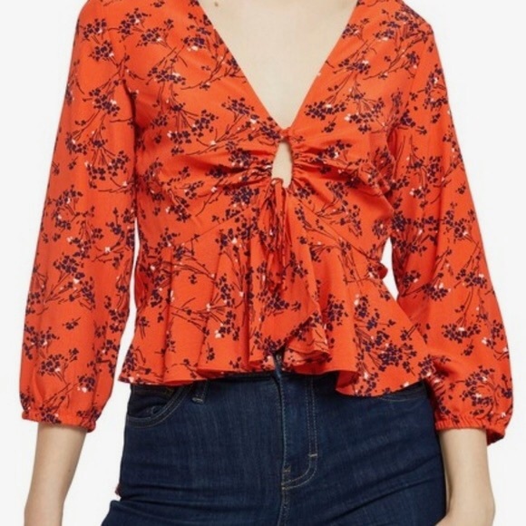 Topshop Floral Print Keyhole Betty Top NWT